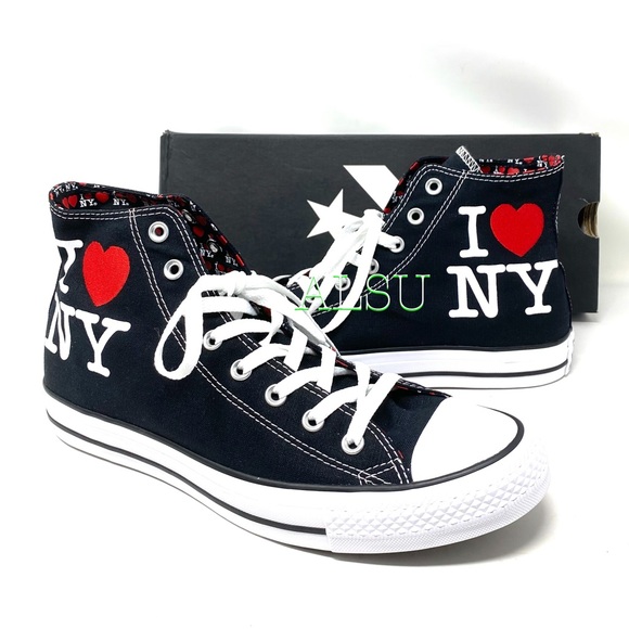Converse Ctas High Top I❤️NY Canvas Black Shoes Men’s Size Sneakers 161183F - Picture 8 of 12